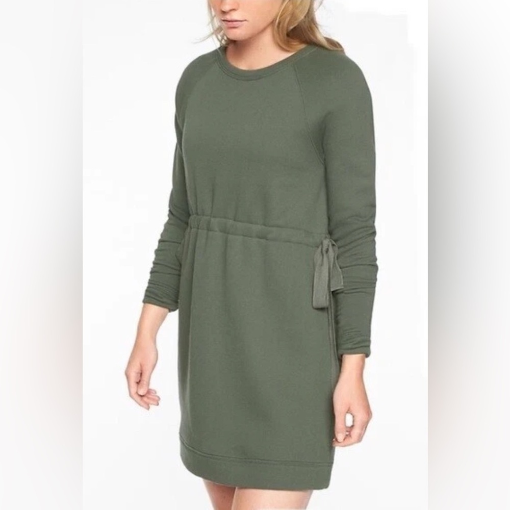 Athleta‎ Medium Herb Olive Green Studio Cinch Sweatshirt Dress